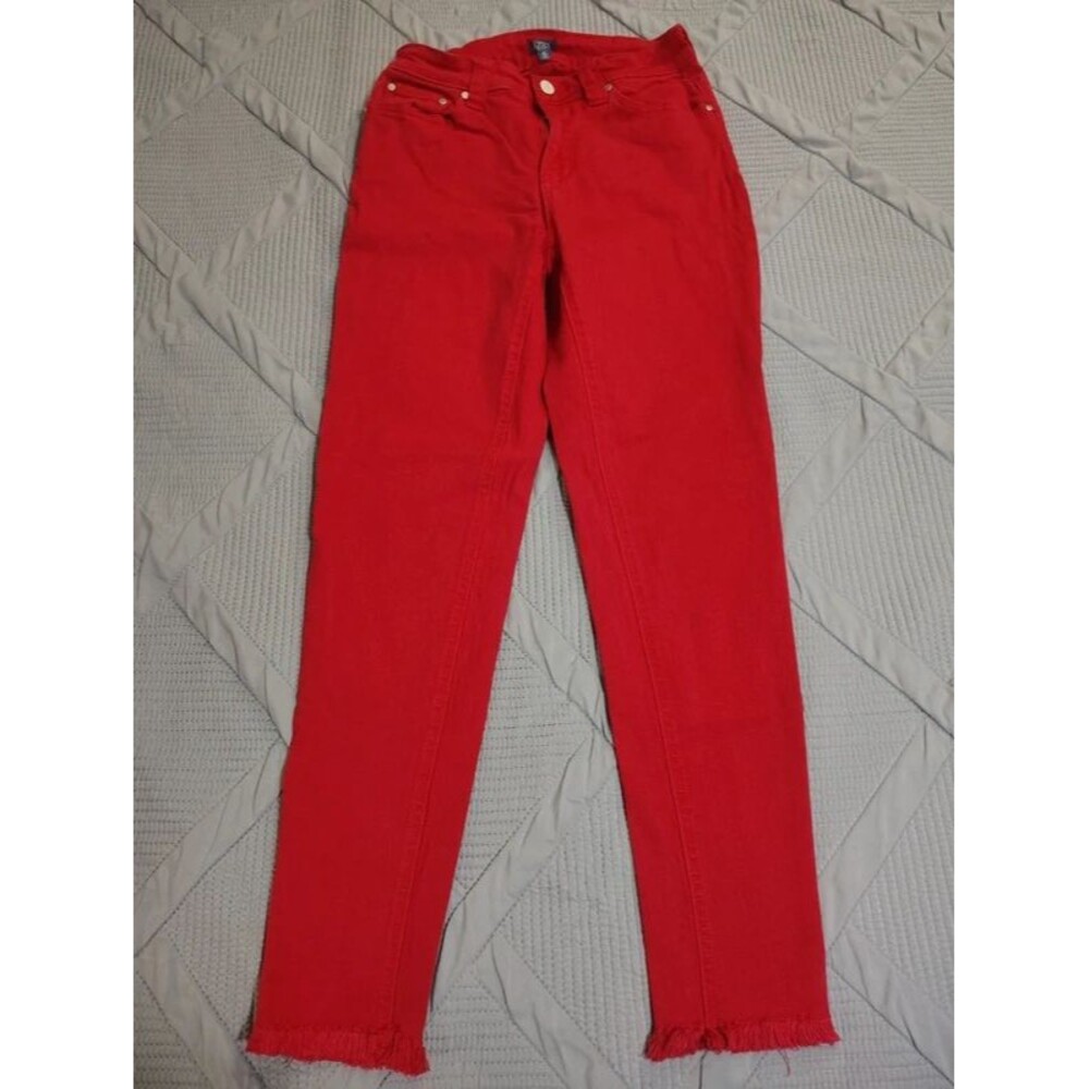 Reba Red Denim Skinny Jeans Raw Hem Size 6 Bright Colorful